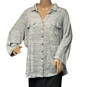 Sonoma Women's Plus Size 2X Grey Button Up 3/4 Sleeve Shirt